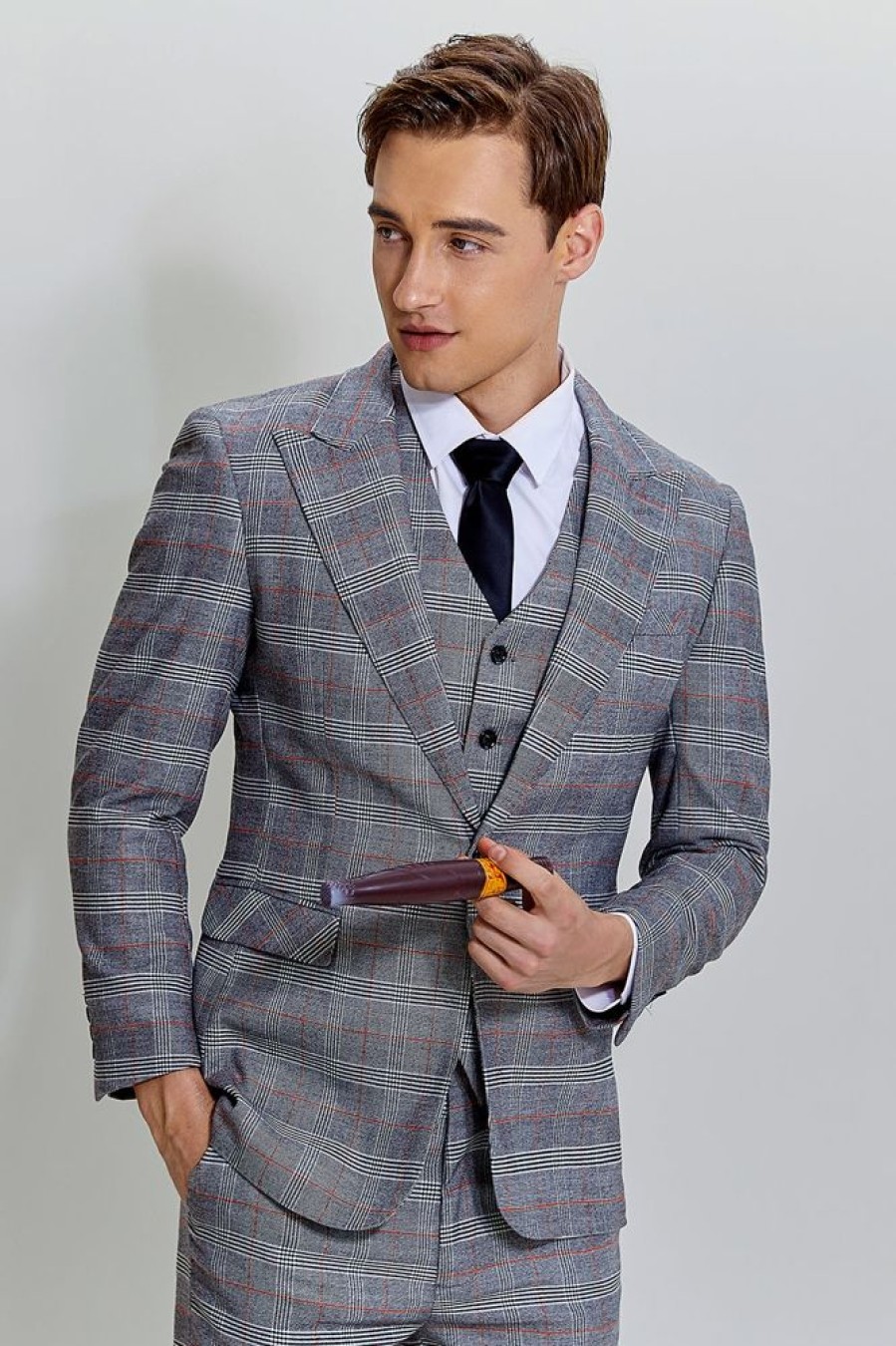 Homrain Plaid Wide Peak Lapel 3 Piece Single Breasted Homecoming Suits | Men'S Suits & Tuxedos