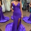 Homrain Mermaid Spaghetti Straps Long Prom Dress With Slit | Purple Prom Dresses