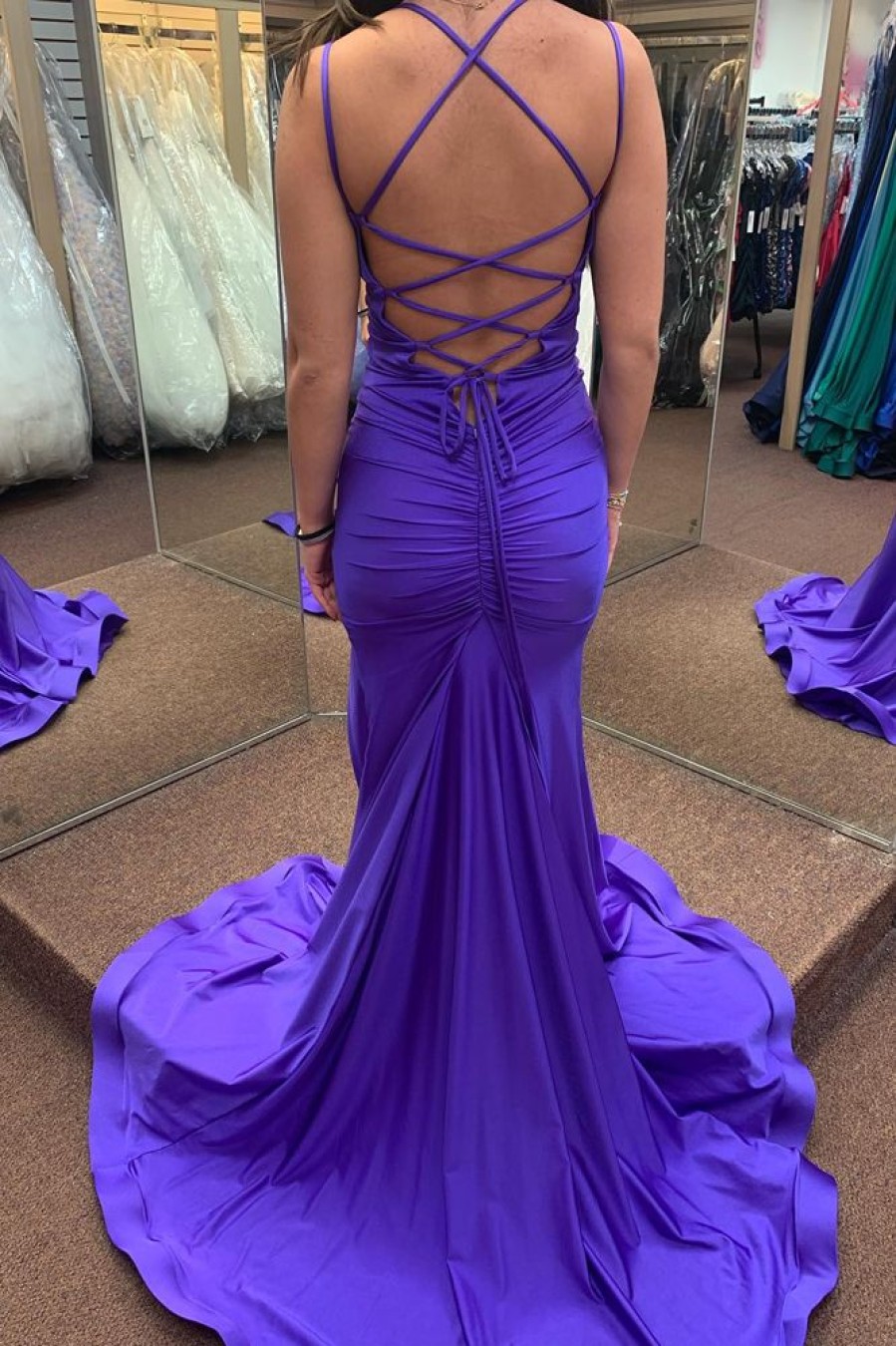 Homrain Mermaid Spaghetti Straps Long Prom Dress With Slit | Purple Prom Dresses