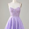 Homrain Corset A-Line Satin Short Homecoming Dress With Lace | Purple Hoco Dresses