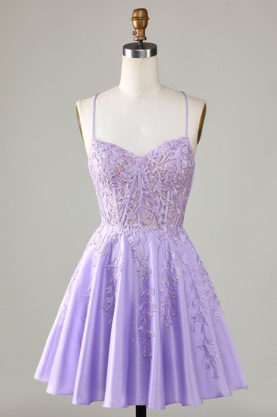 Homrain Corset A-Line Satin Short Homecoming Dress With Lace | Purple Hoco Dresses