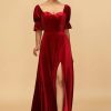 Homrain Velvet Half Sleeves Bridesmaid Dress With Slit | Bridesmaid Dresses 2024