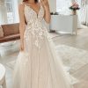 Homrain Glitter A-Line Spaghetti Straps Long Wedding Dress With Appliques | Lace Wedding Dresses