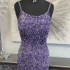 Homrain Sparkly Open Back Short Hoco Dress | Purple Hoco Dresses