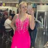 Homrain Mermaid V Neck Long Appliqued Prom Dress With Slit | Hot Pink Prom Dresses