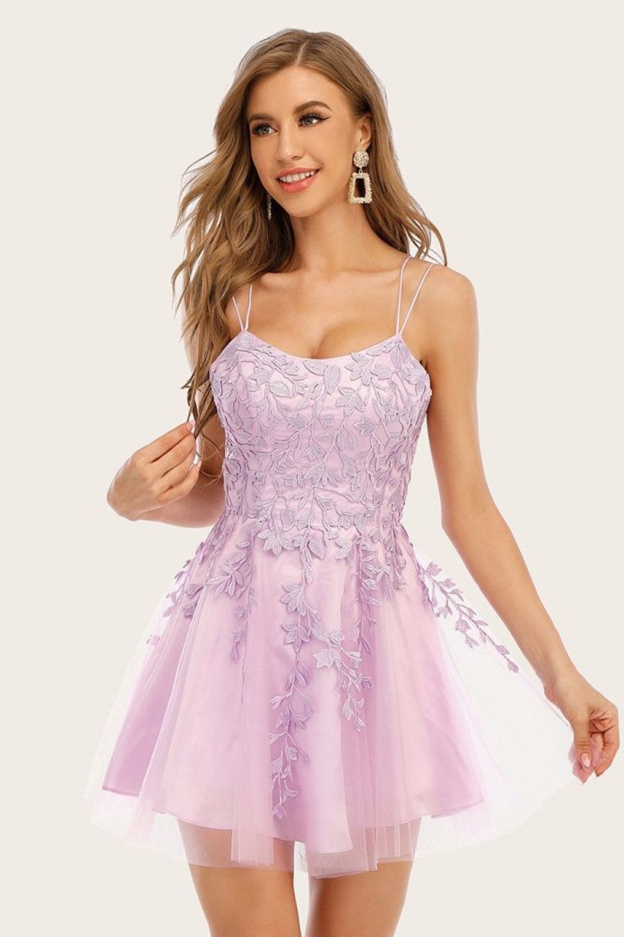 Homrain Spaghetti Straps Homecoming Dress | Purple Hoco Dresses