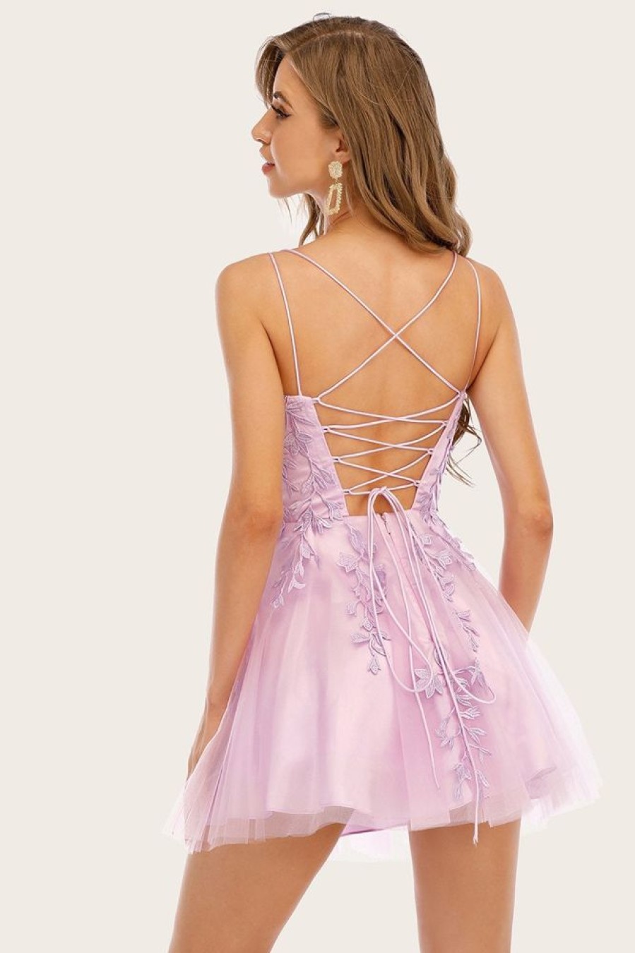 Homrain Spaghetti Straps Homecoming Dress | Purple Hoco Dresses