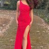 Homrain Sheath One Shoulder Long Prom Dress With Beading | Red Prom Dresses