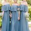 Homrain A-Line Off The Shoulder Long Chiffon Boho Bridesmaid Dress | Bridesmaid Dresses