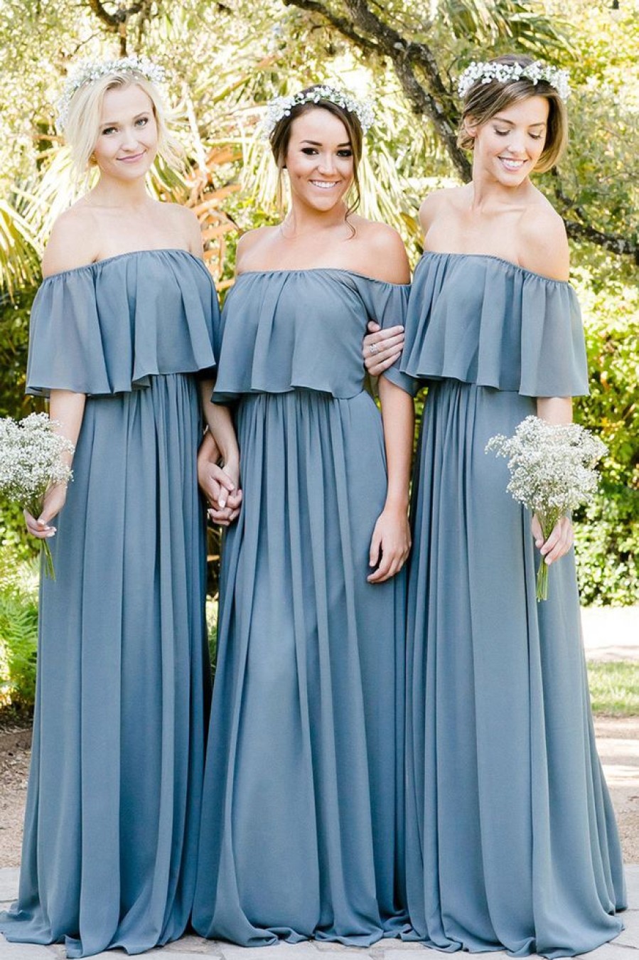 Homrain A-Line Off The Shoulder Long Chiffon Boho Bridesmaid Dress | Bridesmaid Dresses