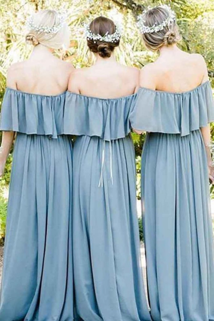 Homrain A-Line Off The Shoulder Long Chiffon Boho Bridesmaid Dress | Bridesmaid Dresses