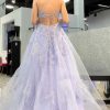 Homrain Tulle Spaghetti Straps Long Prom Dress With Slit | Purple Prom Dresses