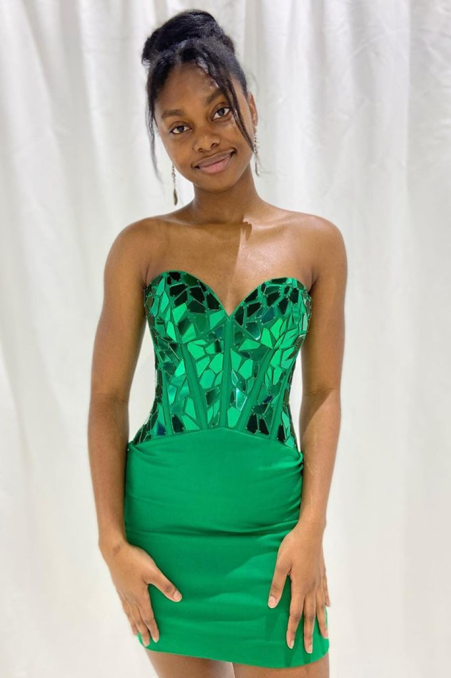 Homrain Sparkly Corset Sweetheart Tight Short Mirror Homecoming Dress | Green Hoco Dresses