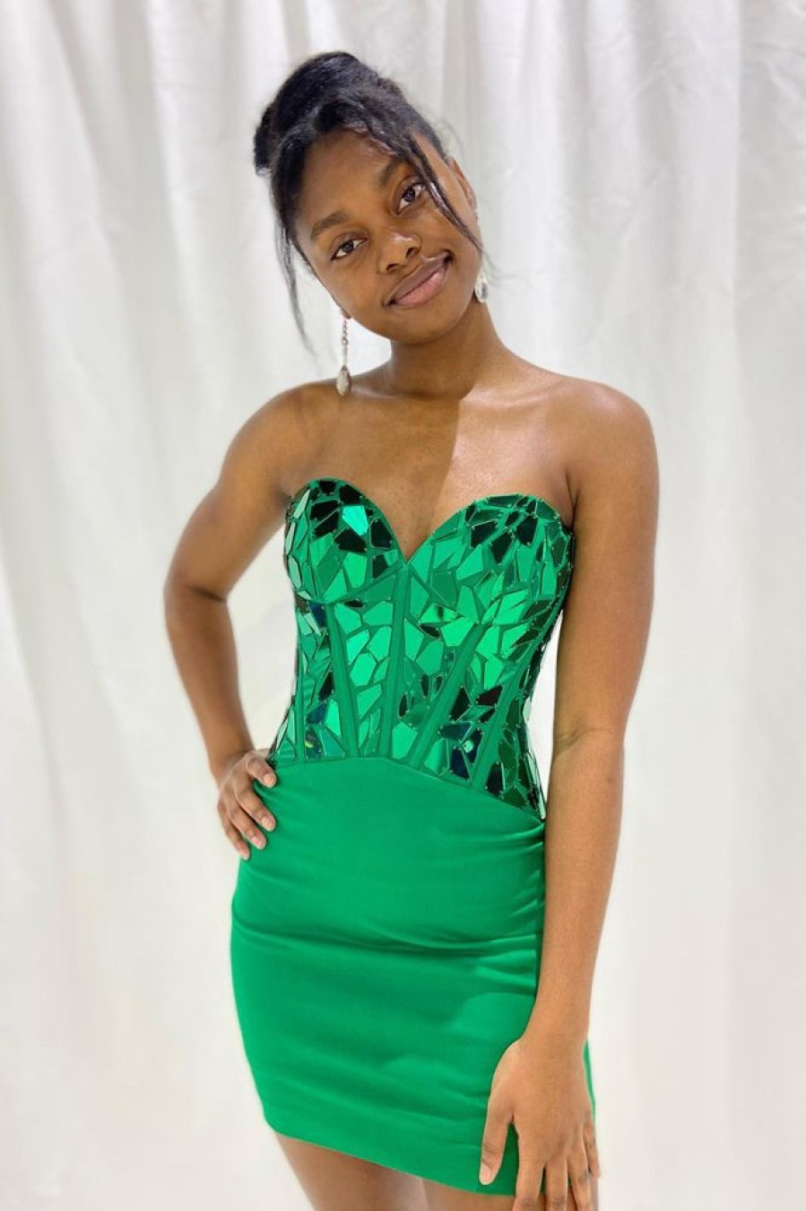 Homrain Sparkly Corset Sweetheart Tight Short Mirror Homecoming Dress | Green Hoco Dresses