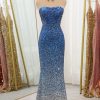 Homrain Sparkly Sequined Mermaid Strapless Long Prom Dress | Blue Prom Dresses