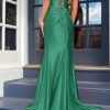 Homrain Corset Mermaid Draped Satin Long Prom Dress With Slit | Blue Prom Dresses