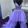 Homrain High Low Tiered Homecoming Dress With Lace | Purple Hoco Dresses