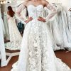 Homrain Lace A-Line Detachable Long Sleeves Corset Long Wedding Dress | Lace Wedding Dresses