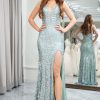 Homrain Sparkly Sequins Mermaid Backless Long Prom Dress With Slit | Green Prom Dresses