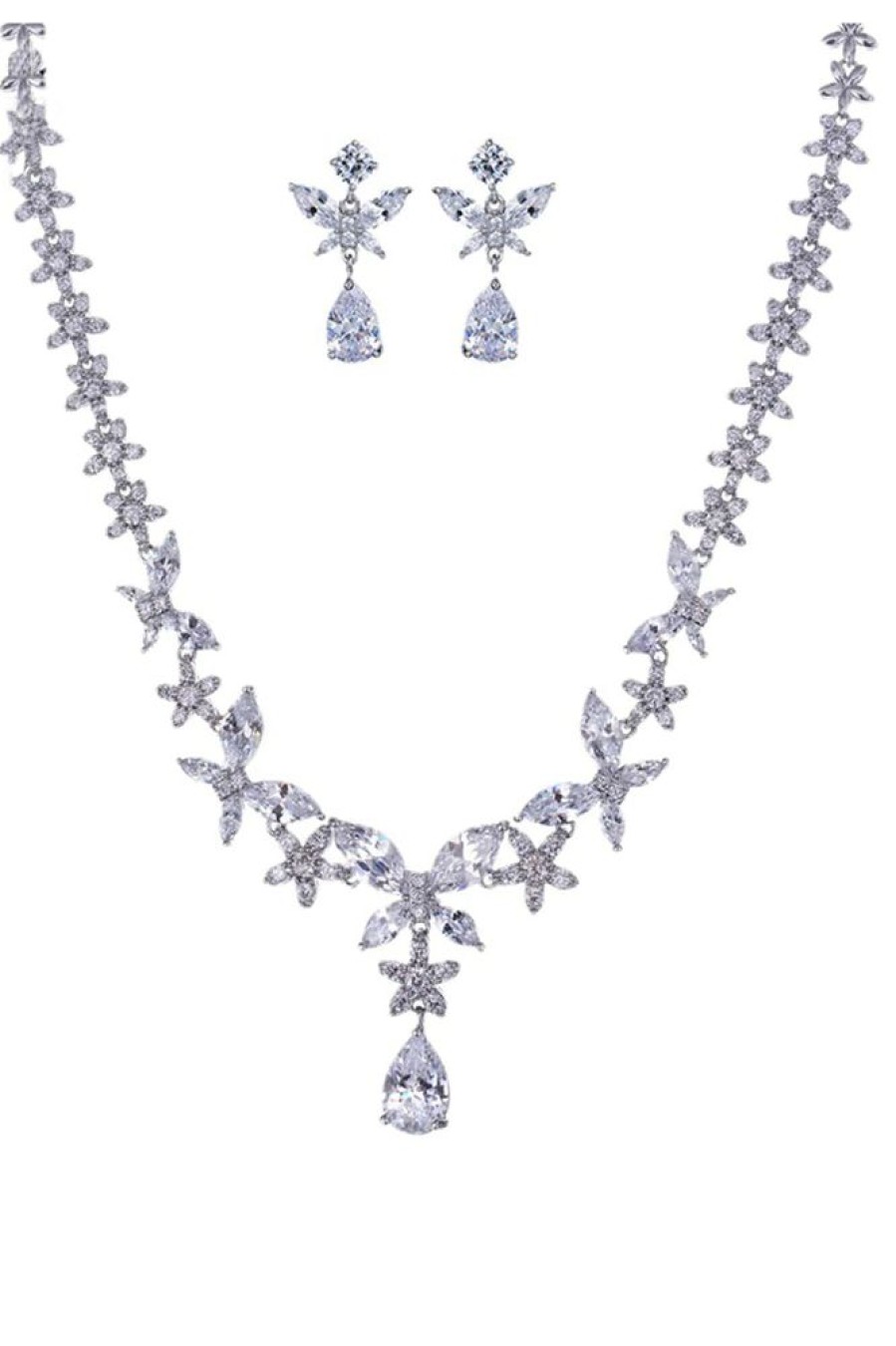 Homrain Butterfly Crystal Drop Earrings Necklace Jewelry Set | Bridal Accessories