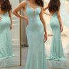 Homrain Glitter Mermaid Long Prom Dress With Appliques | Green Prom Dresses