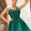 Homrain A Line Spaghetti Straps Short Homecoming Dress With Appliques Beading | Green Hoco Dresses