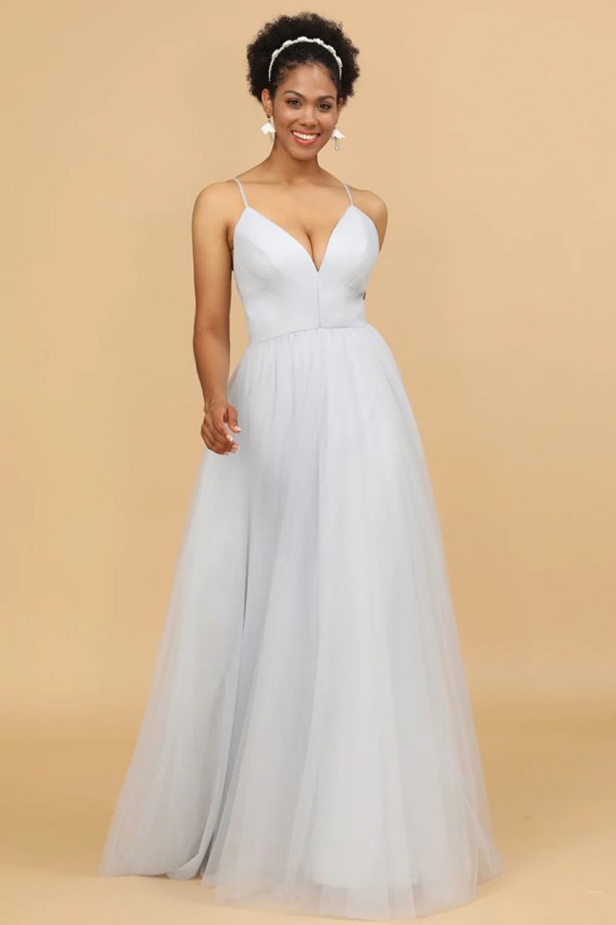 Homrain Spaghetti Straps Tulle A-Line Bridesmaid Dress | Bridesmaid Dresses