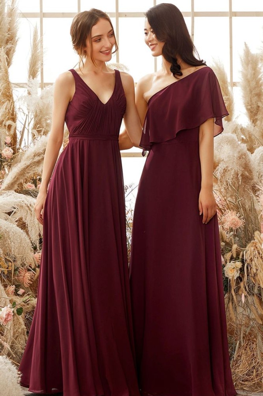 Homrain One Shoulder Chiffon Bridesmaid Dress | Boho Bridesmaid Dresses