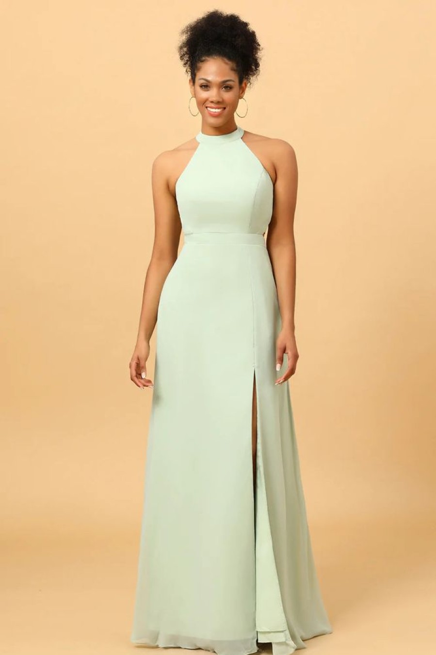 Homrain A Line Halter Long Bridesmaid Dress With Open Back | Boho Bridesmaid Dresses