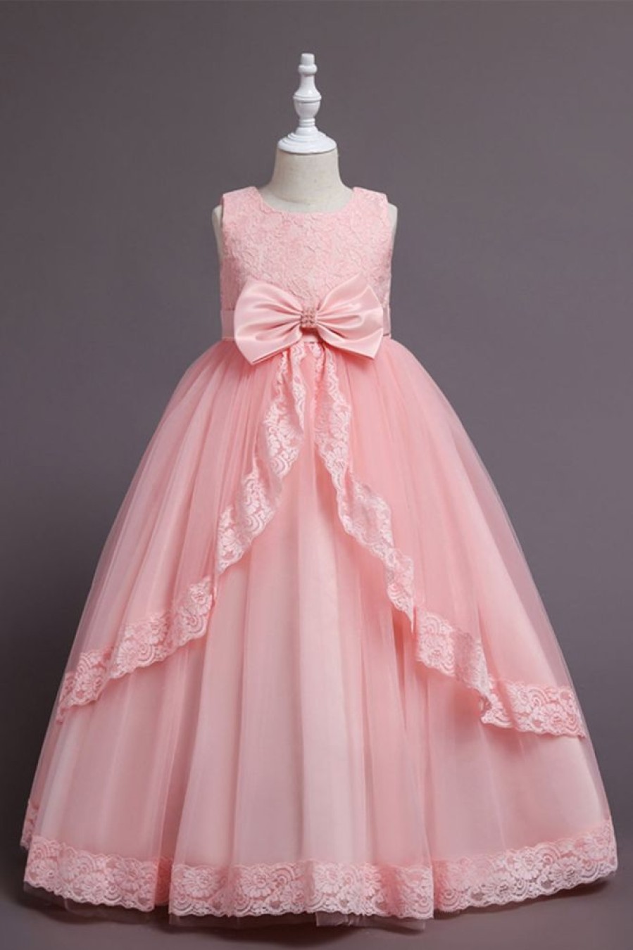 Homrain Pink Boat Neck Flower Girl Dress With Lace | Flower Girl Dresses