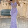 Homrain Glitter Long Corset Appliqued Prom Dress | Purple Prom Dresses