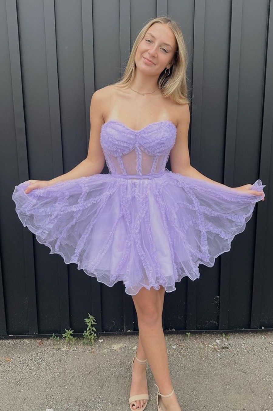 Homrain Corset Sweetheart A-Line Short Tulle Homecoming Dress | Purple Hoco Dresses