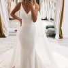 Homrain Simple White Watteau Train Boho Long Mermaid Wedding Dress | Mermaid Wedding Dresses