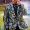 Homrain Green And Blue Jacquard Shawl Lapel Prom Homecoming Blazer | Prom Suits