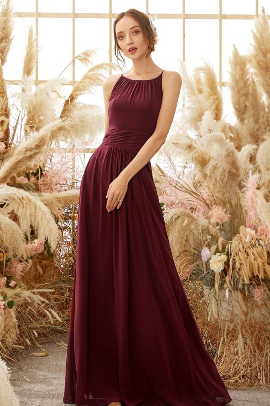 Homrain Elegant Chiffon Bridesmaid Dress | Burgundy Bridesmaid Dress