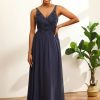 Homrain V-Neck Long Chiffon Bridesmaid Dress With Open Back | Bridesmaid Dress Under 100