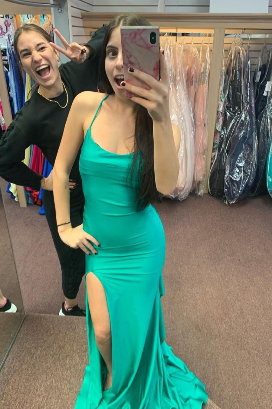 Homrain Mermaid Long Prom Dress With Slit | Green Prom Dresses