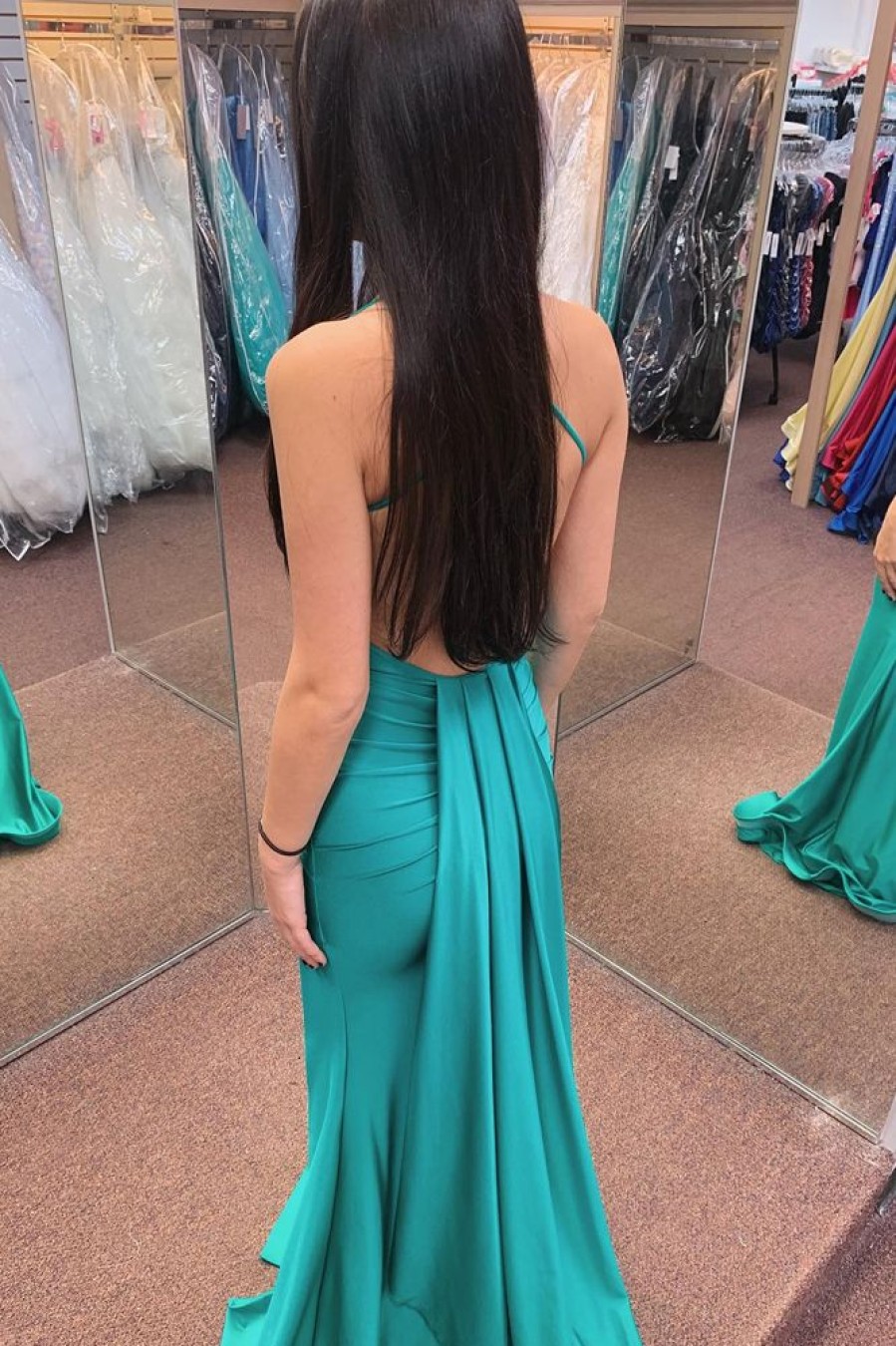 Homrain Mermaid Long Prom Dress With Slit | Green Prom Dresses