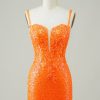 Homrain Glitter Tight Homecoming Dress With Beaded | Orange Hoco Dresses