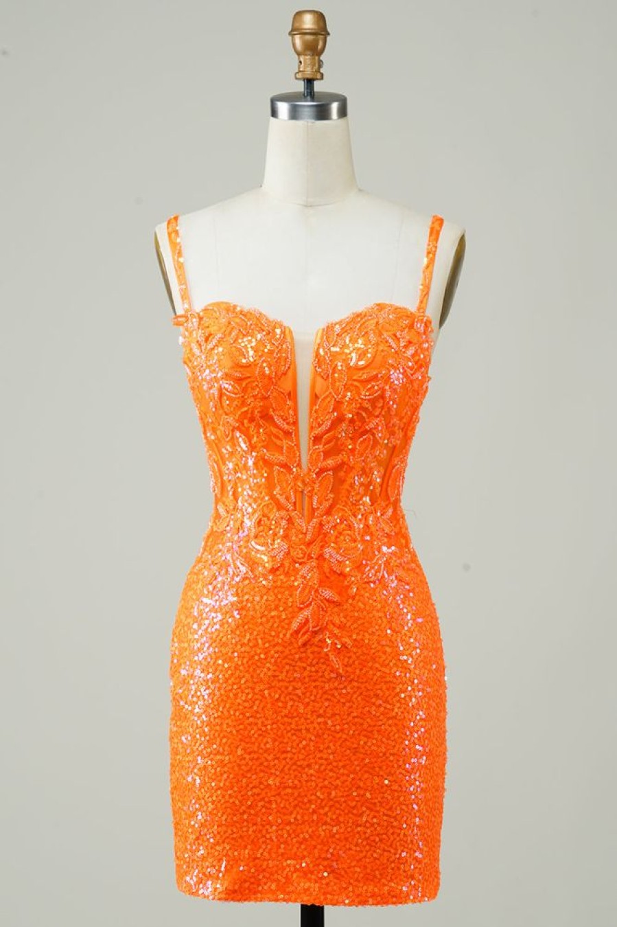 Homrain Glitter Tight Homecoming Dress With Beaded | Orange Hoco Dresses