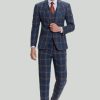 Homrain Grey Blue Men'S 3 Piece Plaid Notched Lapel Prom Suits | Wedding Suits