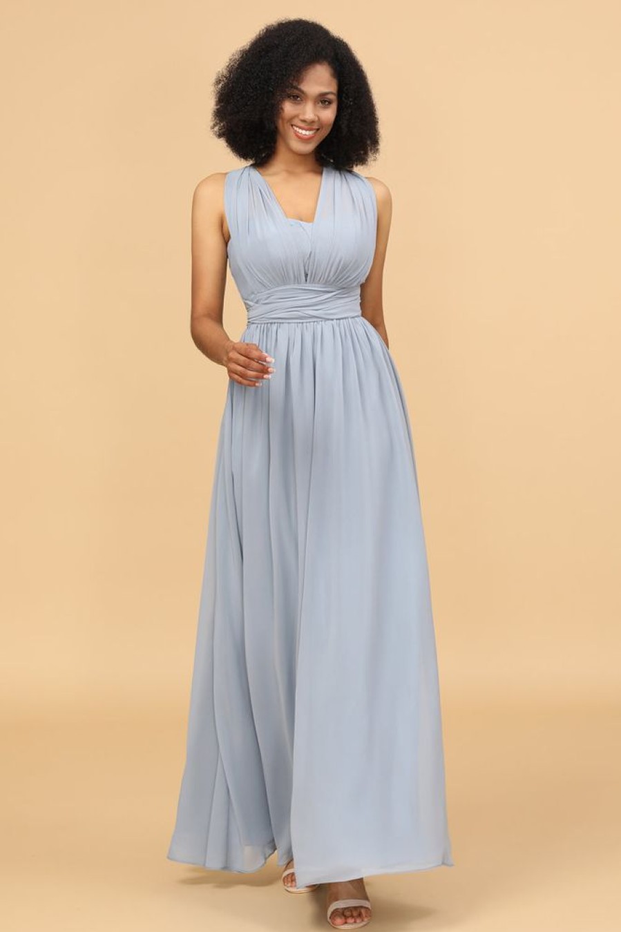 Homrain Grey Blue Convertible Long Chiffon Bridesmaid Dress | Bridesmaid Dress Under 100