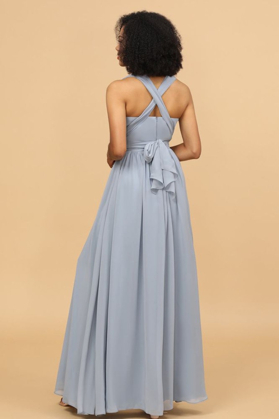 Homrain Grey Blue Convertible Long Chiffon Bridesmaid Dress | Bridesmaid Dress Under 100