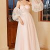 Homrain Pink Polka Dots Wedding Dress With Puff Sleeves | Simple Wedding Dresses