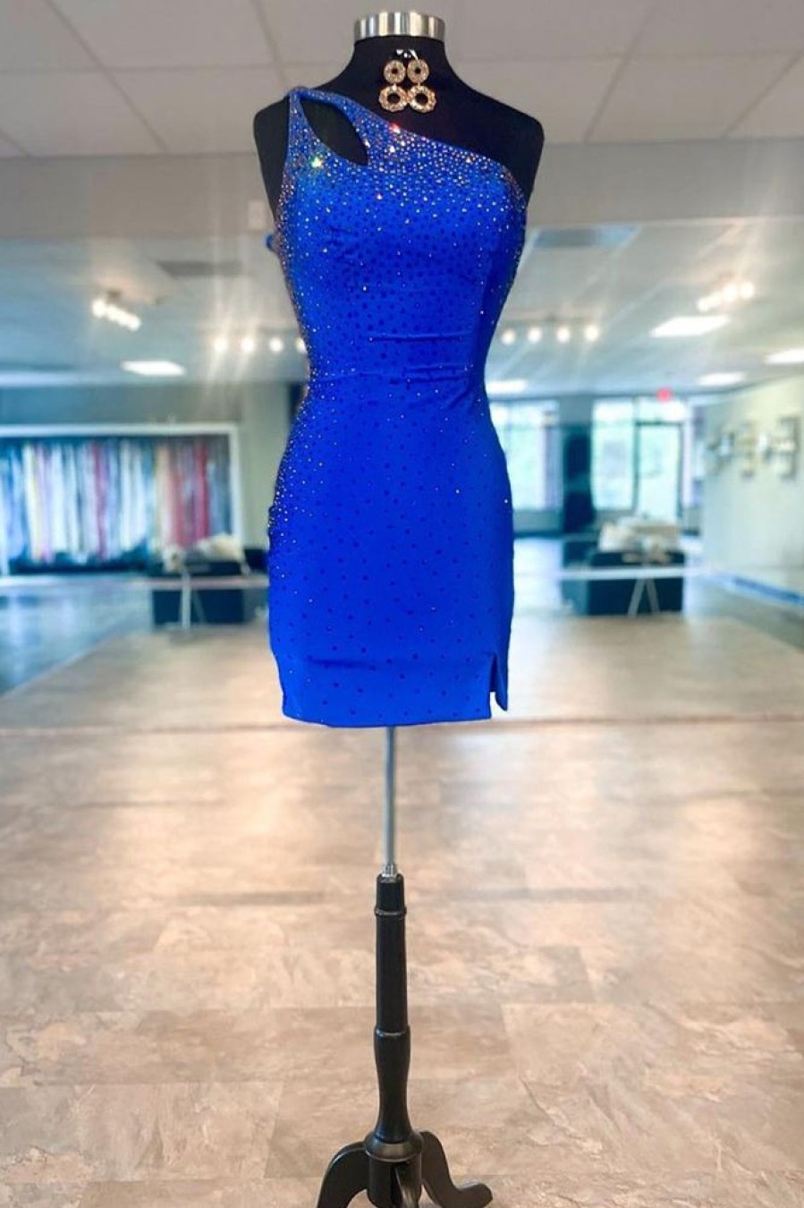 Homrain Glitter One Shoulder Sequins Tight Short Homecoming Dress | Blue Hoco Dresses