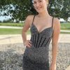 Homrain Sparkly Beaded Corset Lace-Up Back Tight Short Homecoming Dress | Black Hoco Dresses