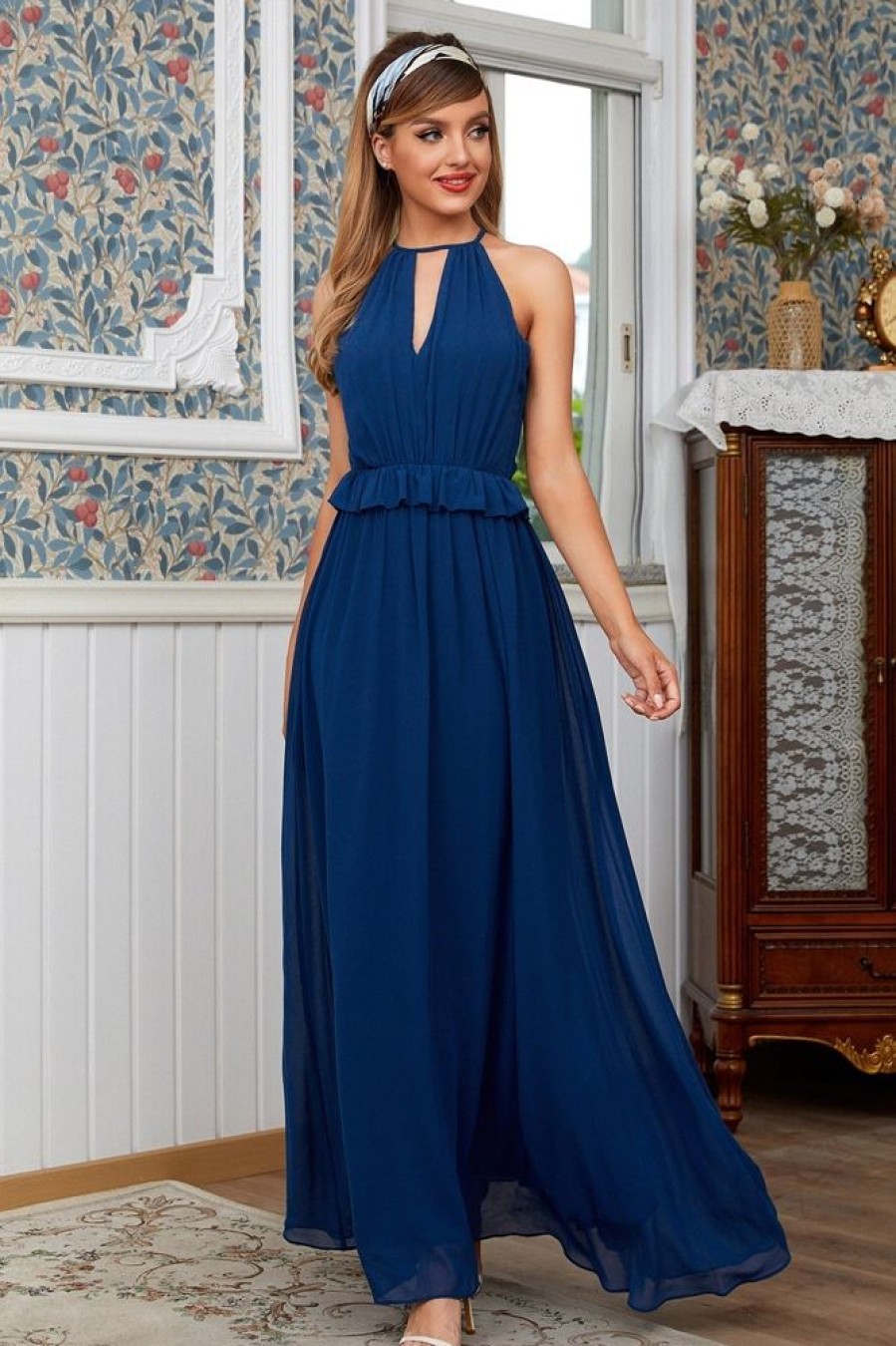 Homrain Blue Chiffon Boho Bridesmaid Dress | Blue Prom Dresses