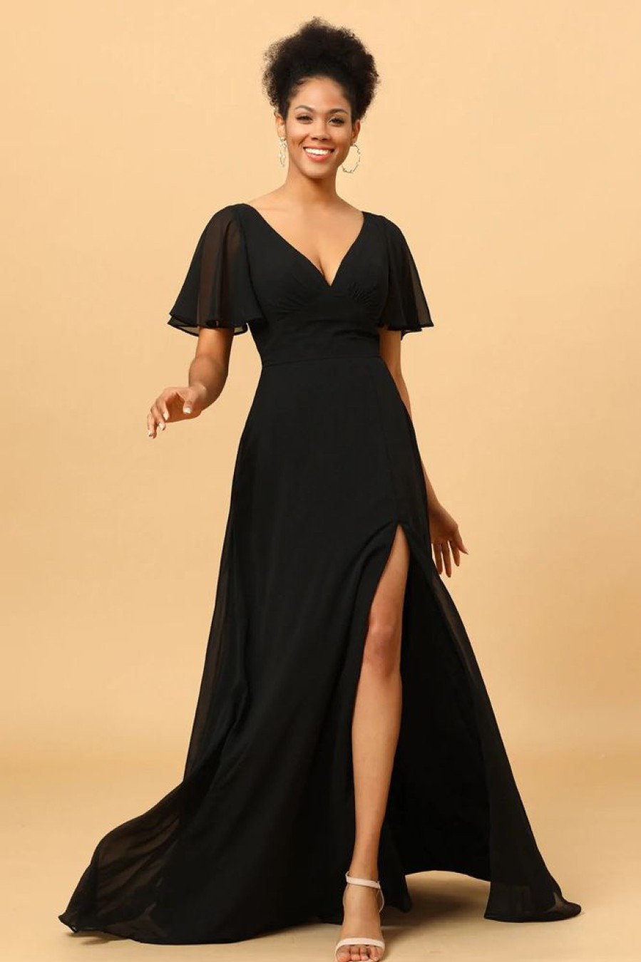 Homrain Batwing Sleeves Long Chiffon Bridesmaid Dress | Wedding Guest Dresses