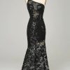 Homrain Sheath One Shoulder Backless Lace Long Prom Dress | Black Prom Dresses