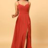 Homrain Spaghetti Straps Chiffon A-Line Bridesmaid Dress With Slit | Bridesmaid Dresses